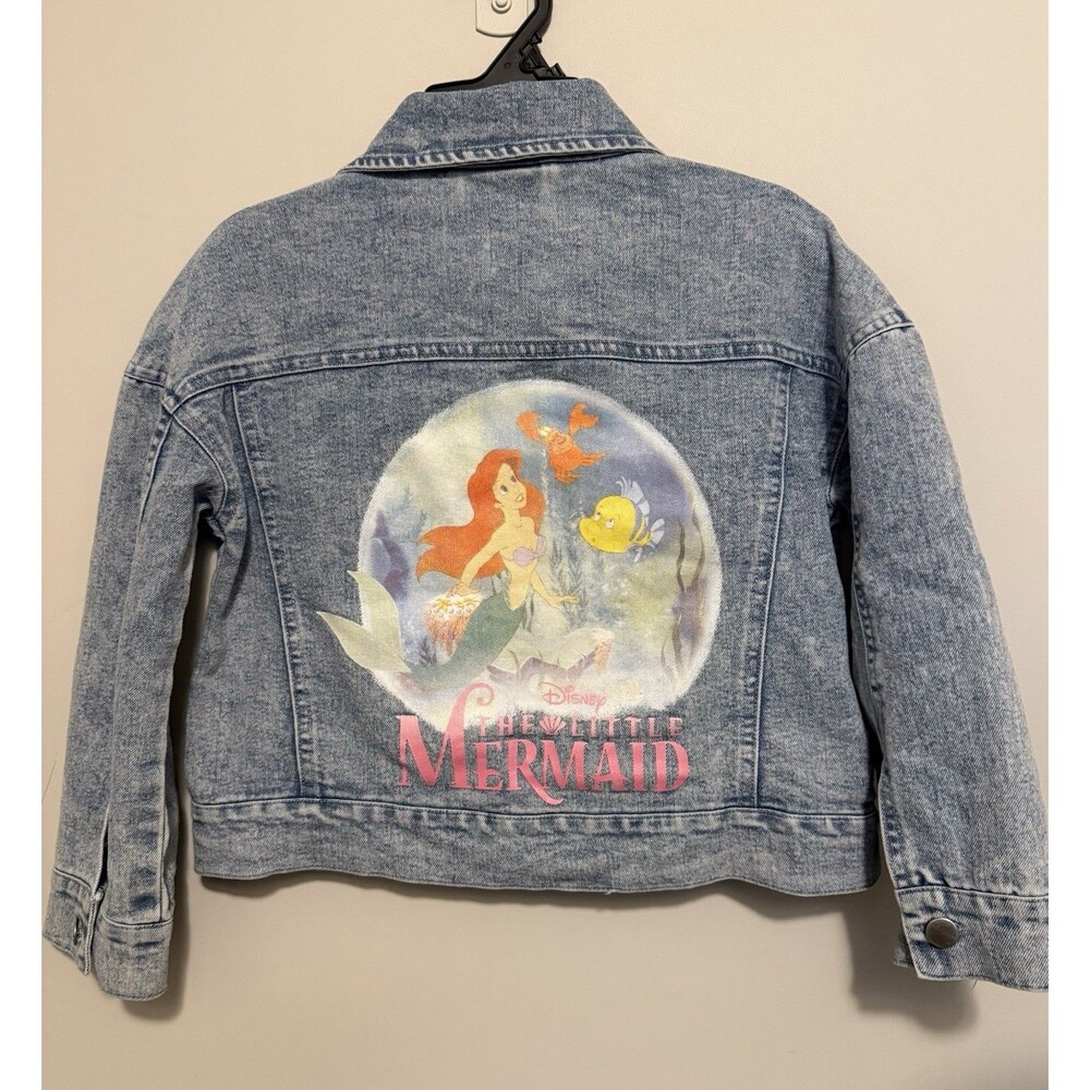 Girls Disney Princess Little Mermaid Jean Denim Jacket Light Blue Large NEW